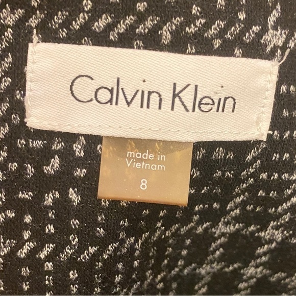 Calvin Klein 8 Bell Sleeve Shift Dress Tweed Black Gray Stretch Plaid Sheath - Picture 7 of 12